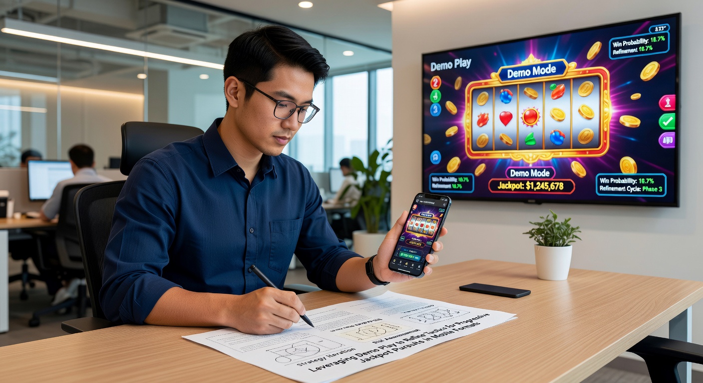 Detailed view of mobile demo statistics screen showing win patterns and jackpot growth