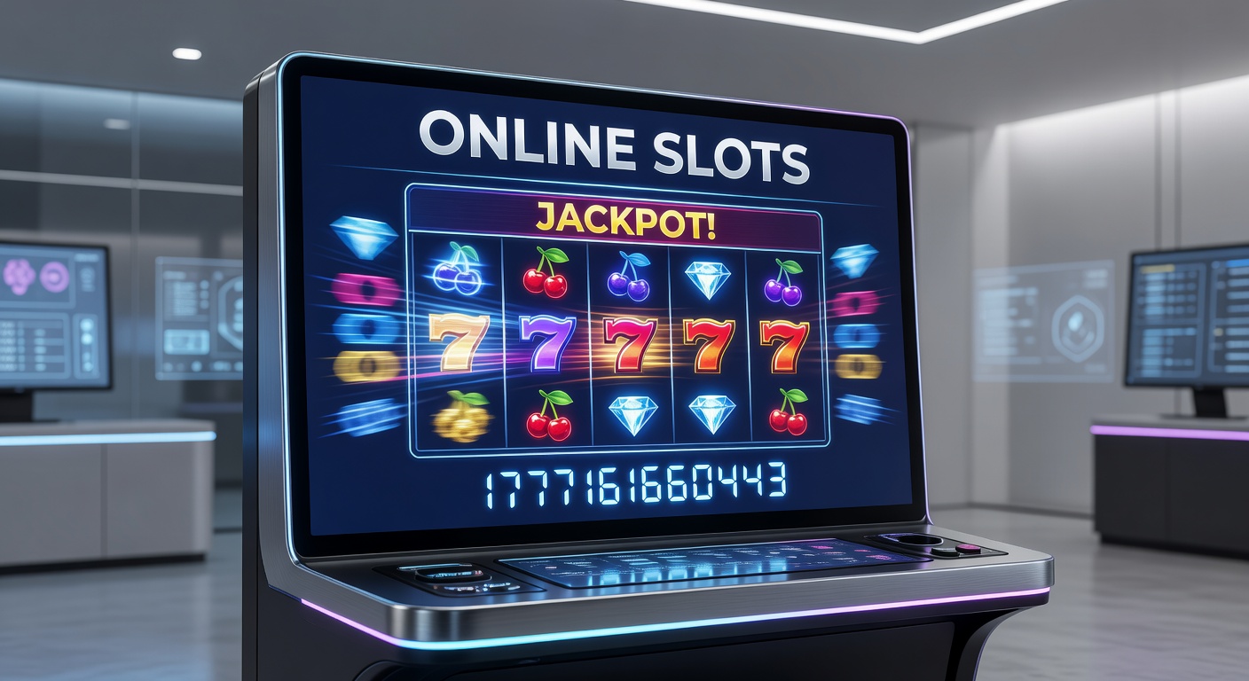 Dynamic display of colorful online slot reels spinning with jackpot symbols aligning on a modern digital interface
